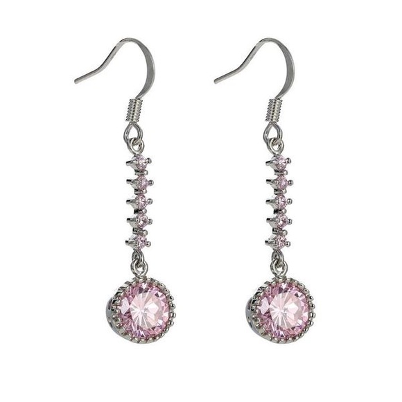 2/$20!  Silver & Pink CZ Dangle Earrings - Picture 2 of 7
